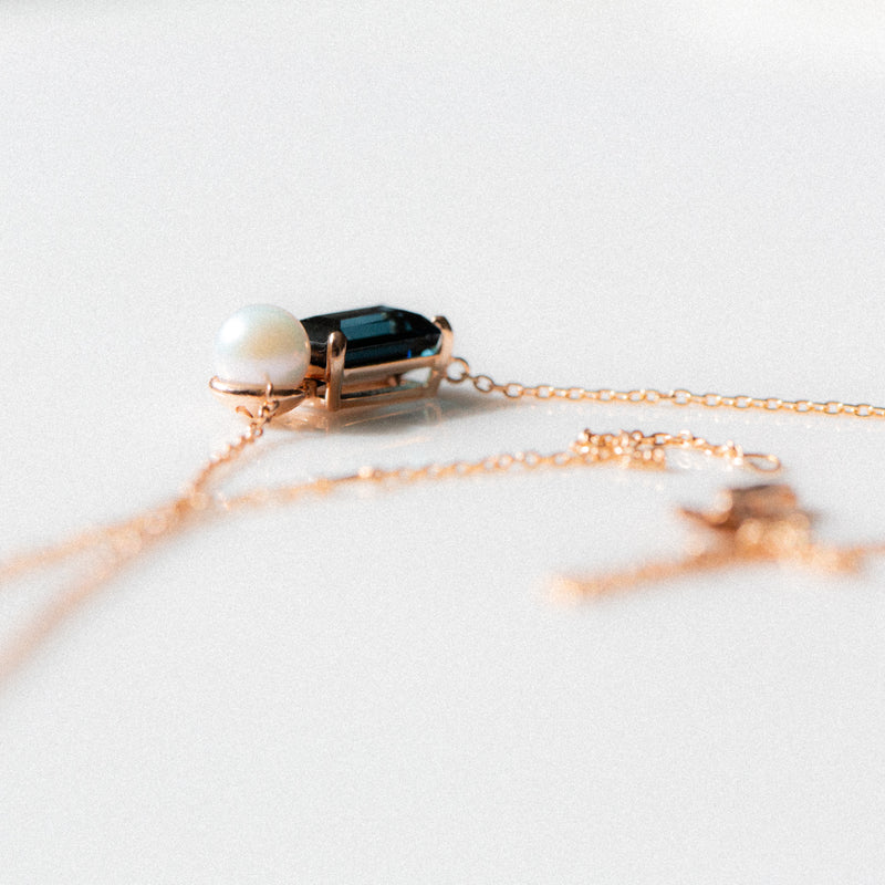 Indian Ocean | God of Small Things - Indicolite Teal Tourmaline & Akoya Pearl side view