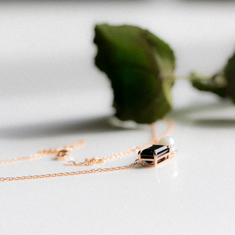 Indian Ocean | God of Small Things - Indicolite Teal Tourmaline & Akoya Pearl angled side view