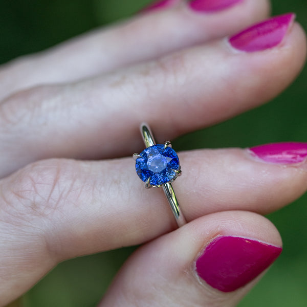 Indian Ocean | Velvet Solitaire - Velvet Blue Sapphire Ring on finger