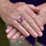 Kimberley | Fuchsia Pink Trilogy - Fuchsia Pink Sapphire & Diamonds Ring on older hands