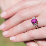 Kimberley | Fuchsia Pink Trilogy - Fuchsia Pink Sapphire & Diamonds Ring on hand