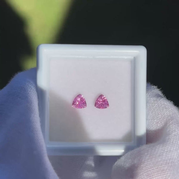 0.5Ctw 4x4mm Pair of Vivid Pink Sapphires | Trillion Shape