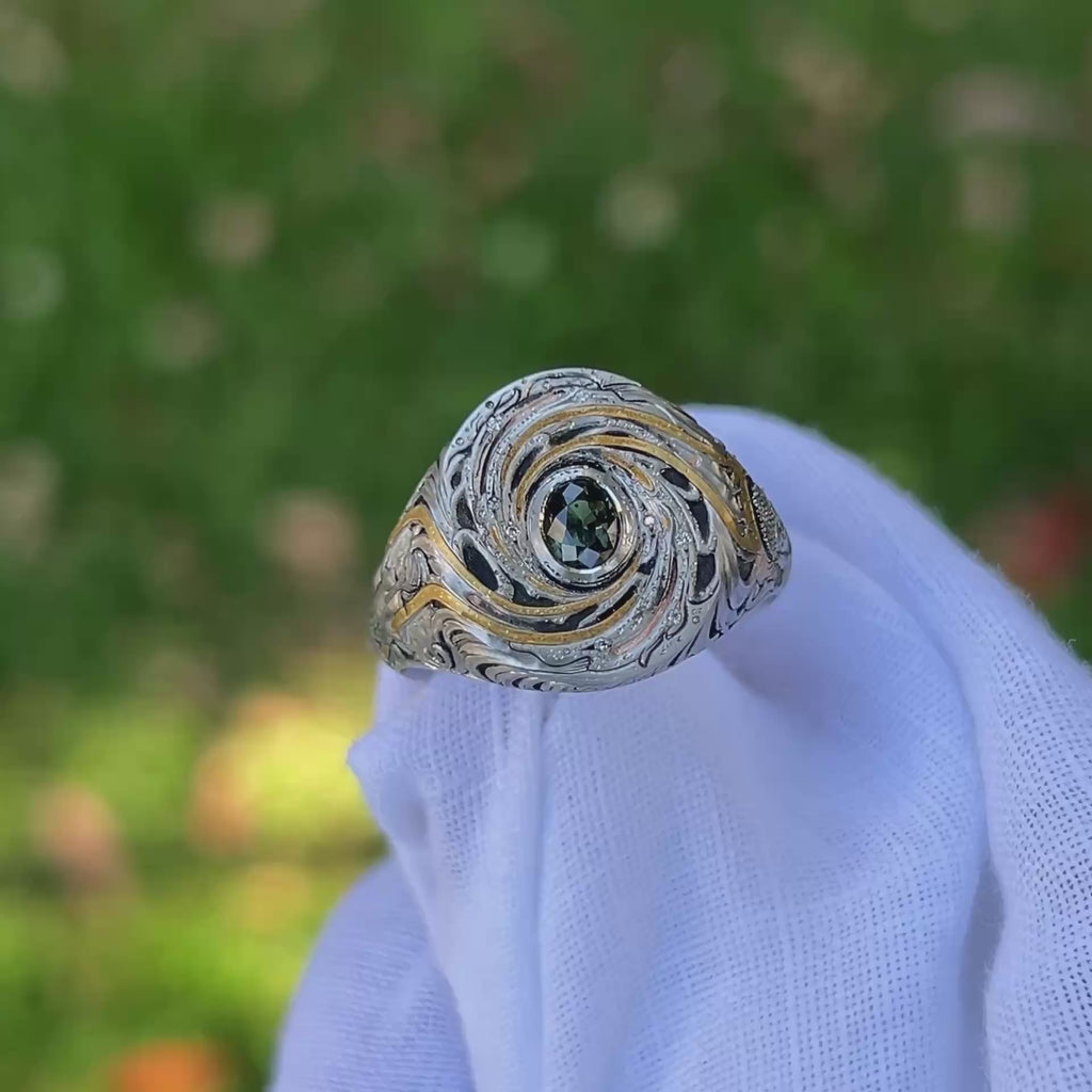 Daintree | "Cosmic Zen" | Hand-sculpted Platinum Signet with Natural Colour Change Alexandrite daylight video