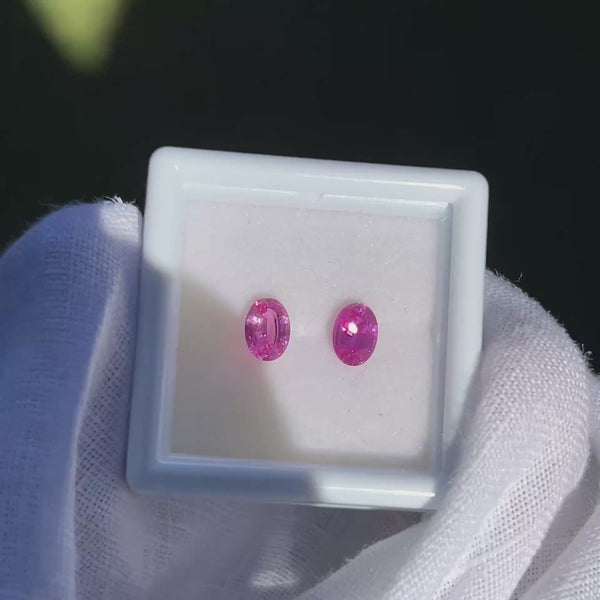 0.94Ctw 5.6x4.0mm Pair of Vivid Fuchsia Pink Ceylon Sapphires | Oval Shape
