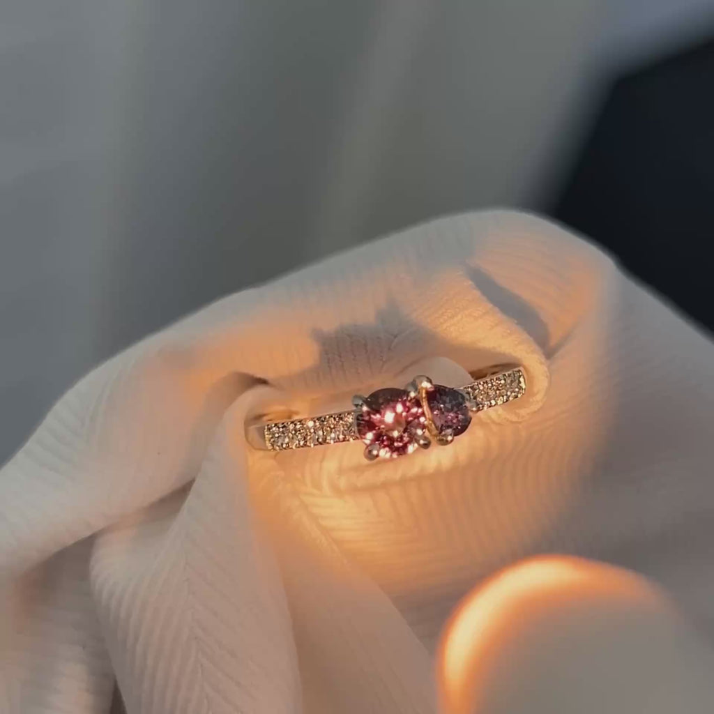 Daintree | 'Alexandra' | Natural Alexandrite Toi et Moi Ring warm light colour