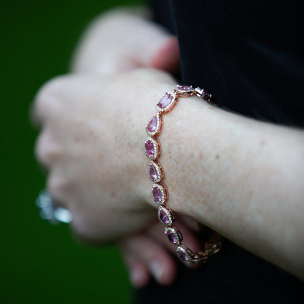 15.9Ctw Pink Sapphire and 1.8Ctw Diamond Tennis Bracelet | 14K Rose Gold