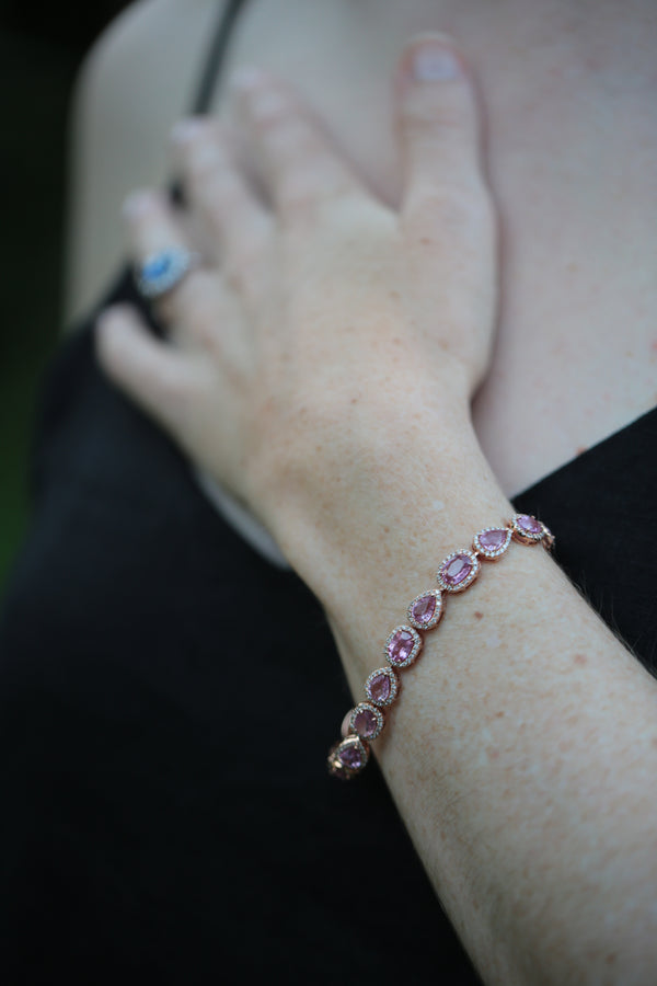 15.9Ctw Pink Sapphire and 1.8Ctw Diamond Tennis Bracelet | 14K Rose Gold