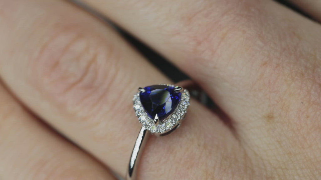 Video of Royal Blue Trillion Sapphire & Diamonds Ring