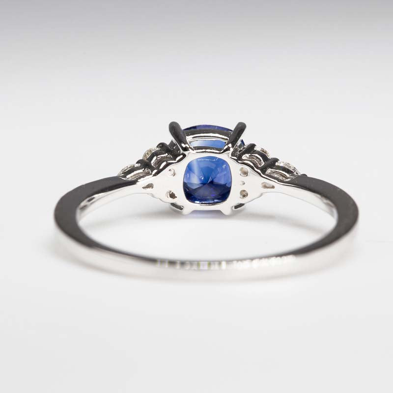 Royal Blue Sapphire & Diamonds Ring - back view