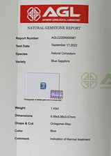 1.43Ct Light Blue Ceylon Sapphire | Emerald Shape certificate