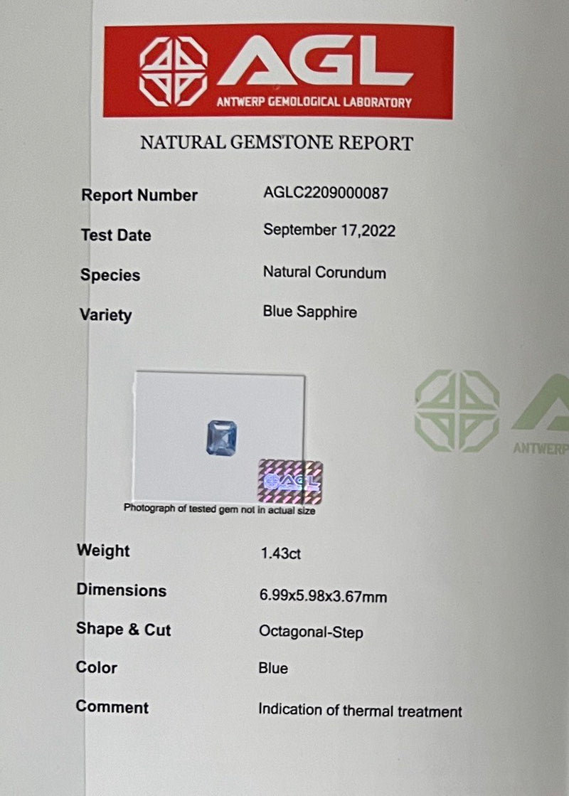 1.43Ct Light Blue Ceylon Sapphire | Emerald Shape certificate