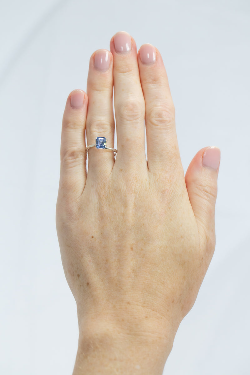 1.43Ct Light Blue Ceylon Sapphire | Emerald Shape on hand