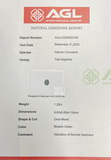 1.25Ct Light-Medium Blue Green Madagascan Sapphire | Oval Shape certificate