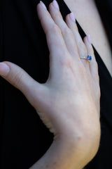  Cornflower Blue Sapphire & Diamonds Ring on chest