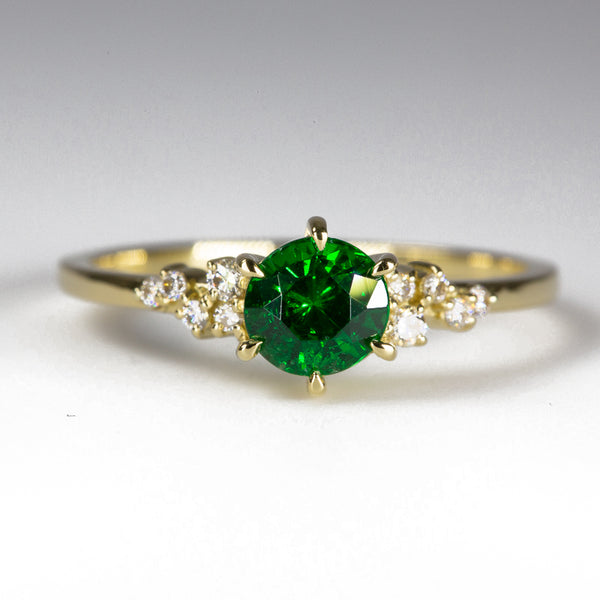 Emerald Green Tsavorite & Diamonds Ring - front view