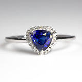 Royal Blue Trillion Sapphire & Diamonds Ring - front view