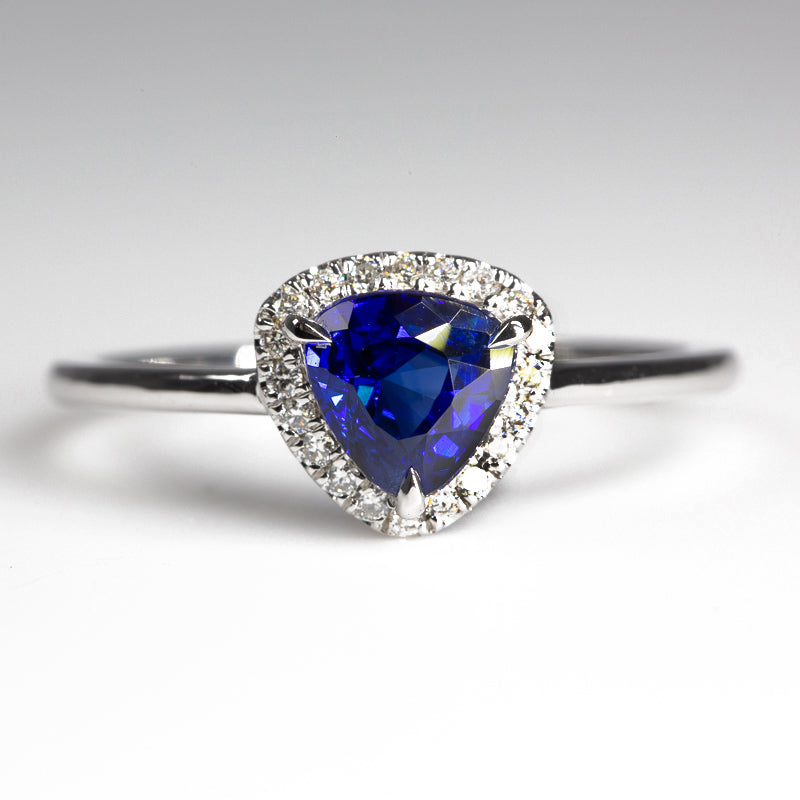 Royal Blue Trillion Sapphire & Diamonds Ring - front view