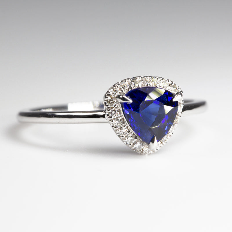 Royal Blue Trillion Sapphire & Diamonds Ring - angle view