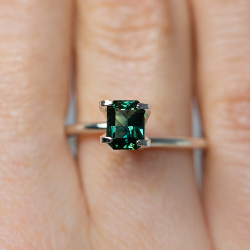 Close up of Spectacular 1.17Ct Blue Green Teal Sapphire | Emerald Shape from Madagascar