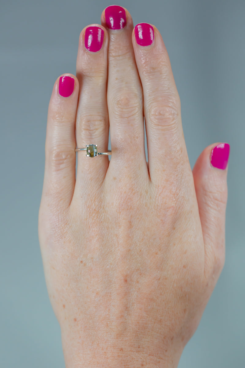 1.04Ct Green-Orange Red Cats Eye Ceylon Alexandrite | Oval Shape on hand