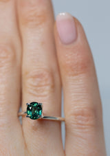 Beautiful 1.31Ct Blue Green Teal Sapphire | Oval Shape from Madagascar on ring finger