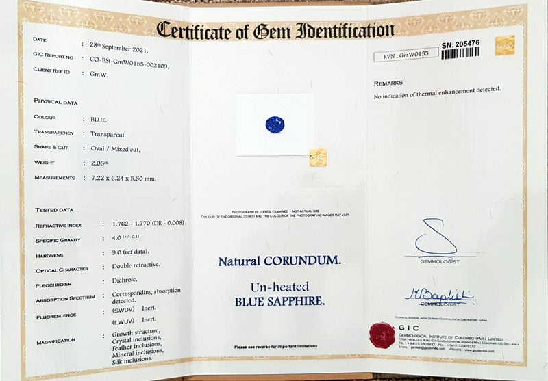 2.03Ct Cornflower Blue Sapphire | Oval Shape lab certificate