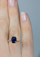2.04Ct Royal Blue Sapphire  Cushion Shape from Sri Lanka on ring finger