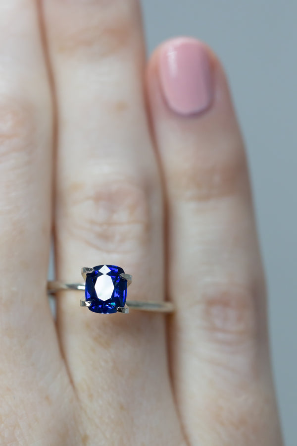 1.77Ct Royal Blue Ceylon Sapphire | Cushion Shape on finger