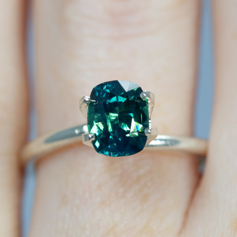 1.66Ct Rich Seaform Green Madagascan Sapphire | Cushion Shape closeup