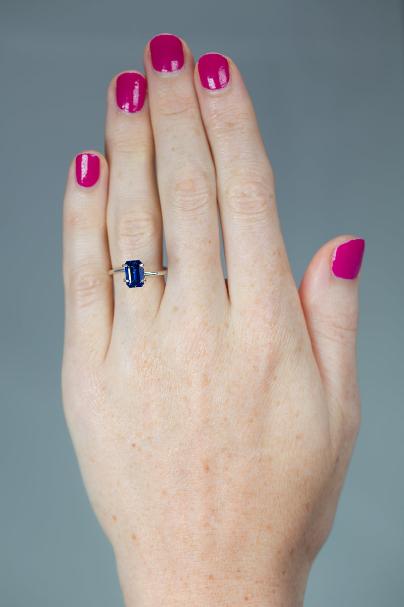 2.07Ct Royal Blue Ceylon Sapphire | Emerald Shape on hand