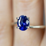 1.55Ct Intense Cornflower Blue Ceylon Sapphire | Oval Shape on finger