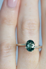 1.67Ct Bluish Teal Madagascan Sapphire | Oval Shape on finger
