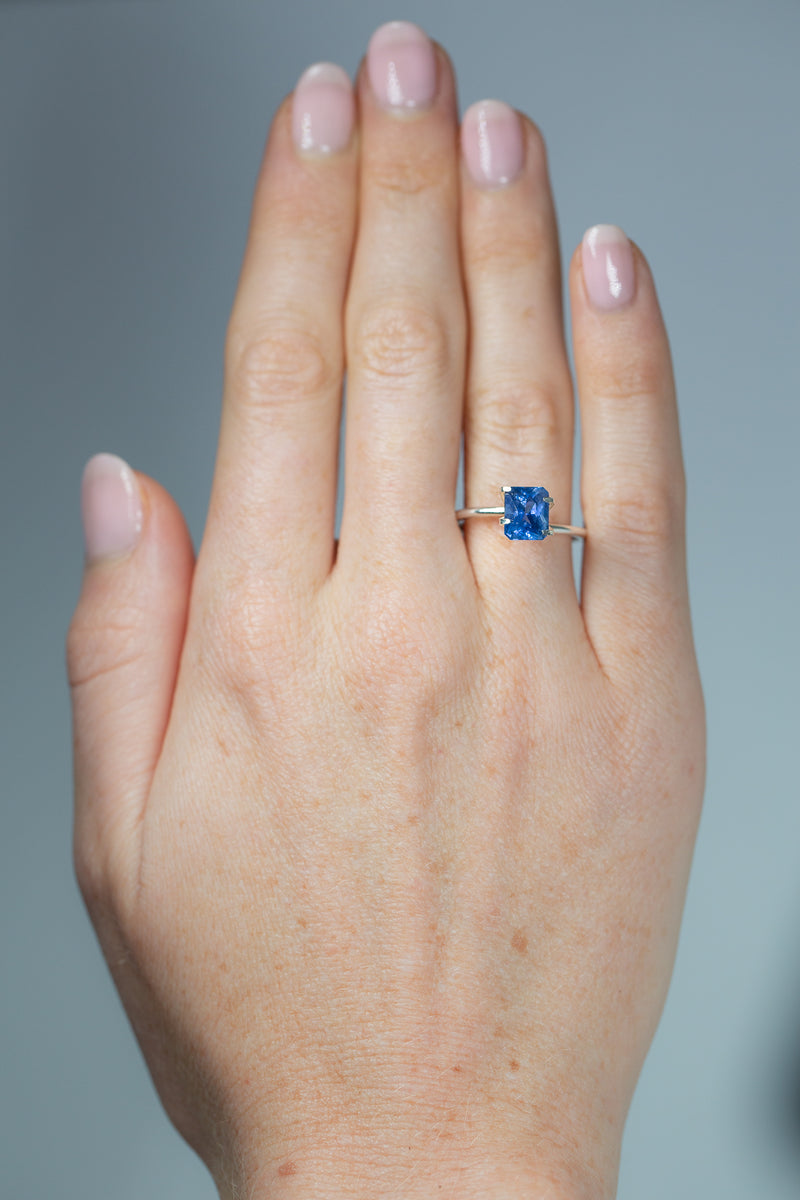 2.15Ct Cornflower Blue Sapphire  Emerald Shape from Sri Lanka on hand