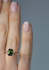 2.05Ct Forest Green Teal Sapphire | Emerald Shape from Madagascar on ring finger