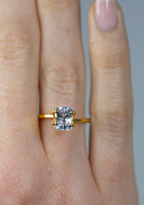 Brilliant, beautiful 2.16Ct White Sapphire | Emerald Shape from Sri Lanka on ring finger