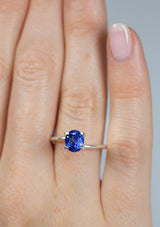 2.03Ct Cornflower Blue Sapphire | Oval Shape on ring finger