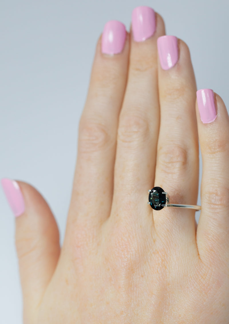 Natural, rare 2.09Ct Cobalt Teal Violet Blue Spinel | Oval Shape from Sri Lanka on ring finger