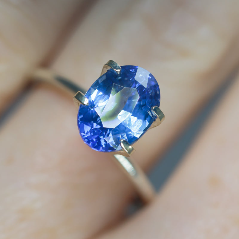 3.06Ct Vivid Sweet Blue Ceylon Sapphire | Oval Shape closeup angled