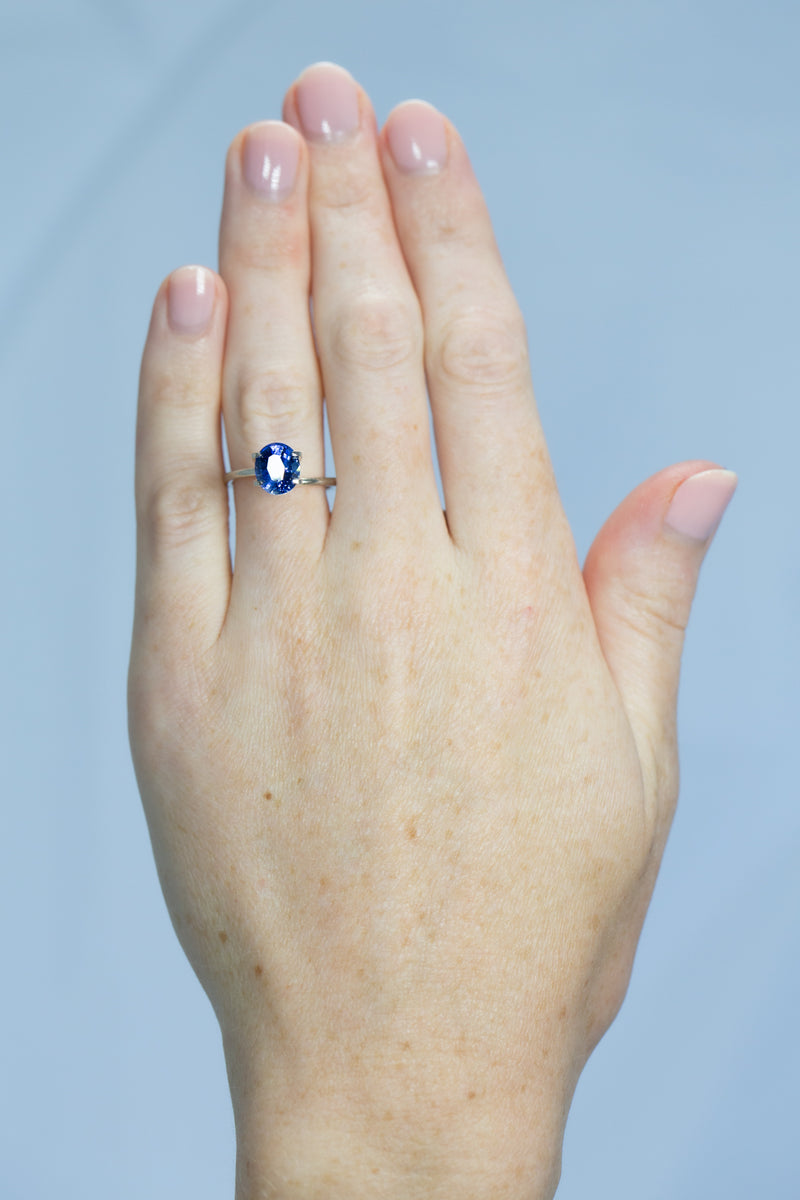 3.04Ct Vivid Blue Ceylon Sapphire | Oval Shape on hand