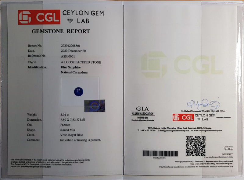 3.01Ct Royal Blue Ceylon Sapphire | Round Shape