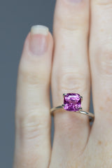 3.05Ct Vivid Deep Pink Sapphire | Cushion Shape on finger