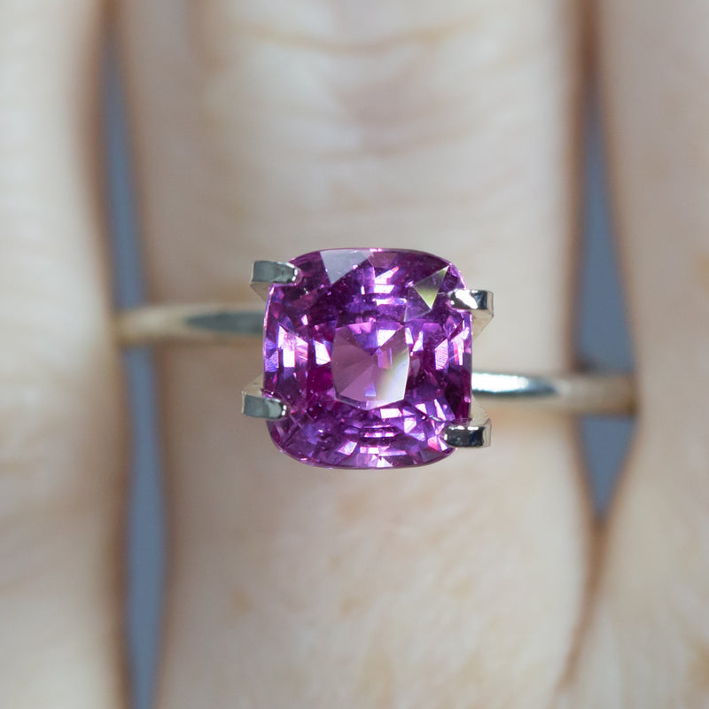 3.05Ct Vivid Deep Pink Sapphire | Cushion Shape closeup