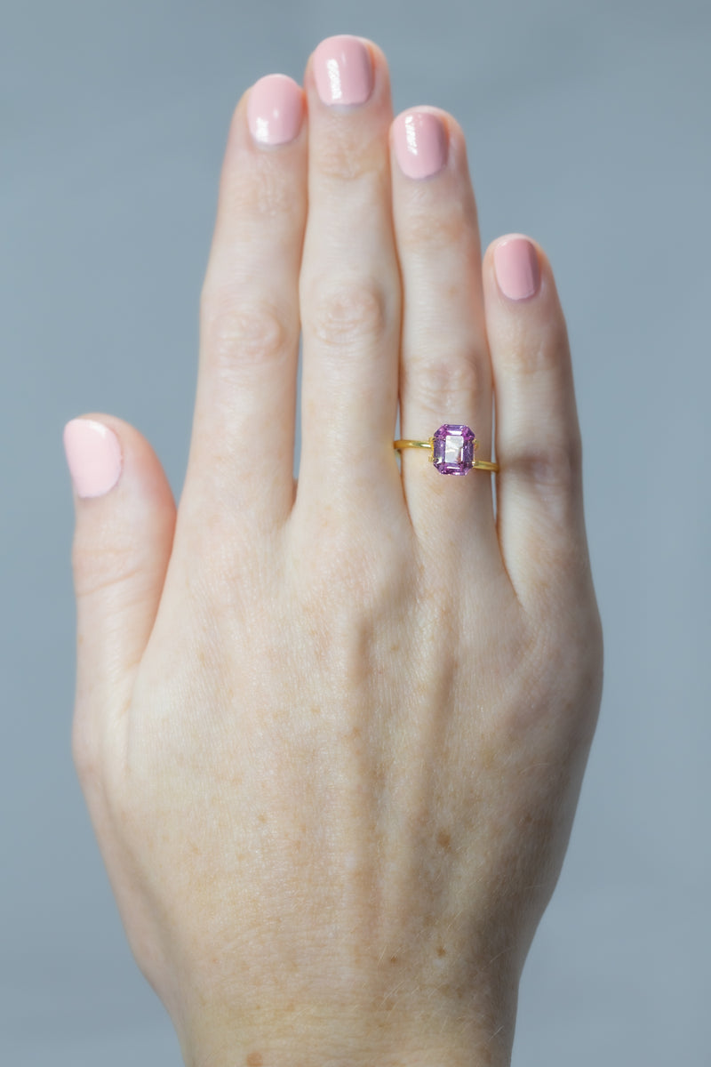 2.54Ct Vivid Pink Sapphire | Emerald Shape on hand