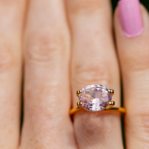 3.6Ct Pastel Delicate Pink Orange Ceylon Sapphire on ring finger