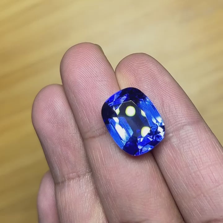 12.58Ct Blue-Violet Tanzanite | Cushion Shape video white light